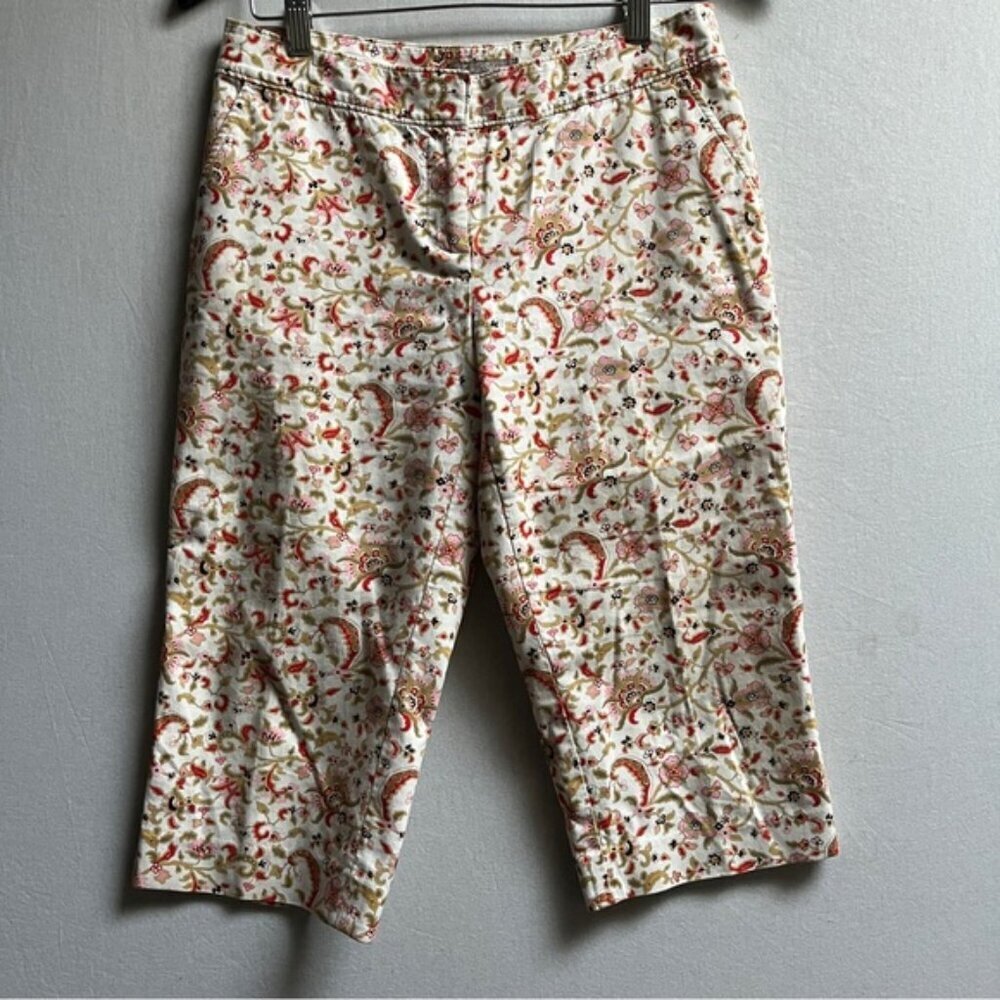 Tommy Bahama Floral Cotton Crop Capri Pants Red Green Size 4